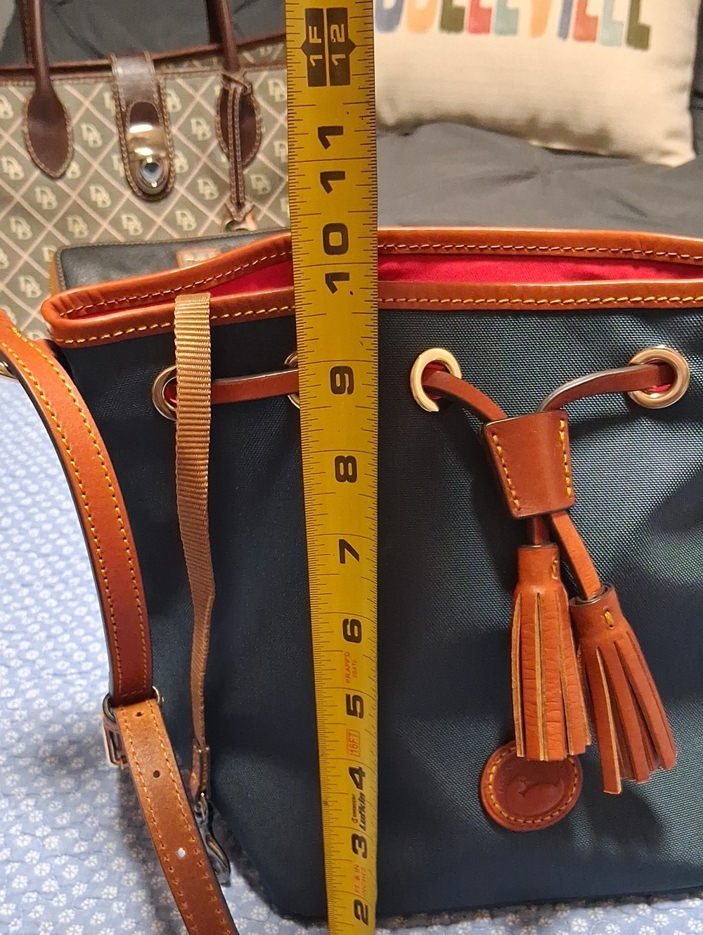 Dooney & Bourke Navy Blue Canvas Crossbody with Brown Leather Trim - Picture 15 of 16